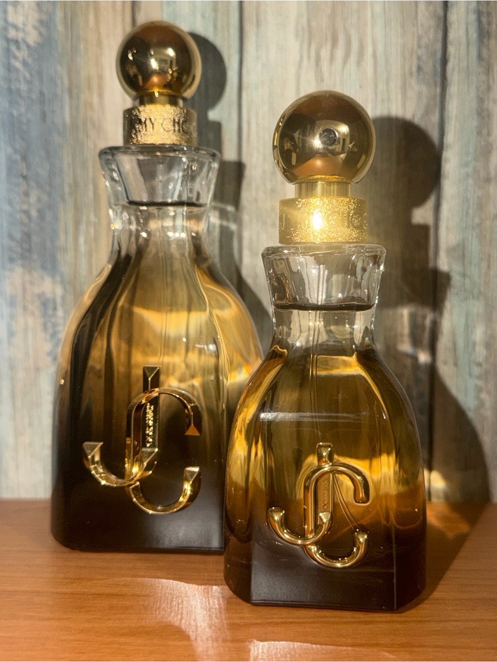 Jimmy Choo- I Want Choo: Amber-Toned Glass Perfume Bottles with Gold Accents